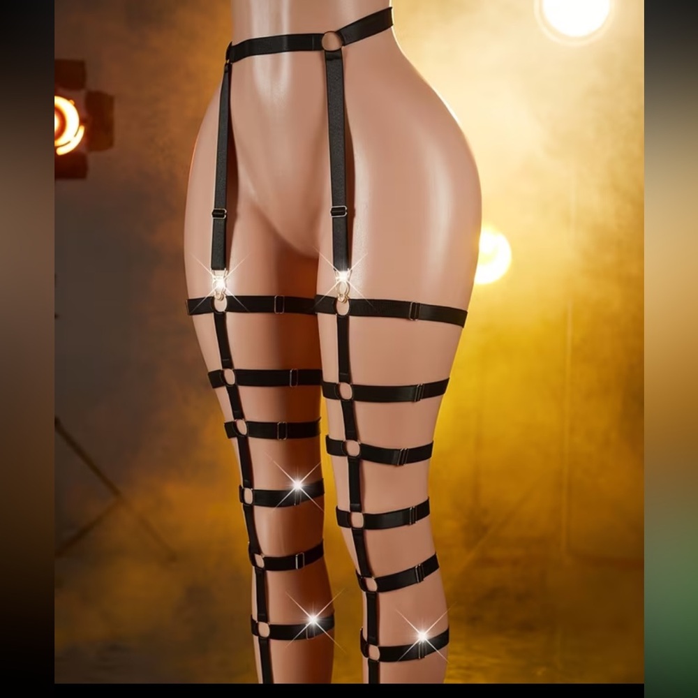 Black Strappy Leg Harness - Women's Accessory